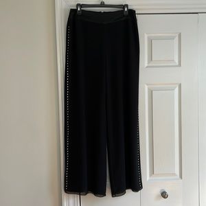 JS Collections Flyaway Palazzo Pants Wide Leg Black Rhinestones Split